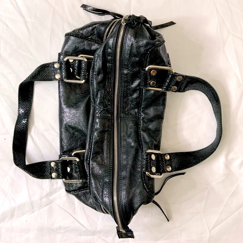 Python Embossed Leather Satchel Shoulder Bag - image 4